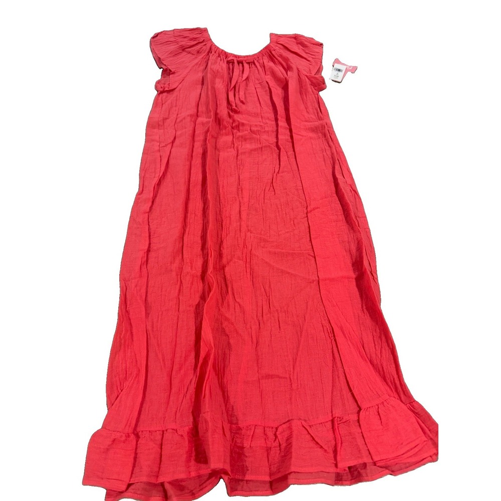 NWT Vintage Carole Coral Cotton Gauze Nightgown Size S Flutter Sleeve Ruffle USA